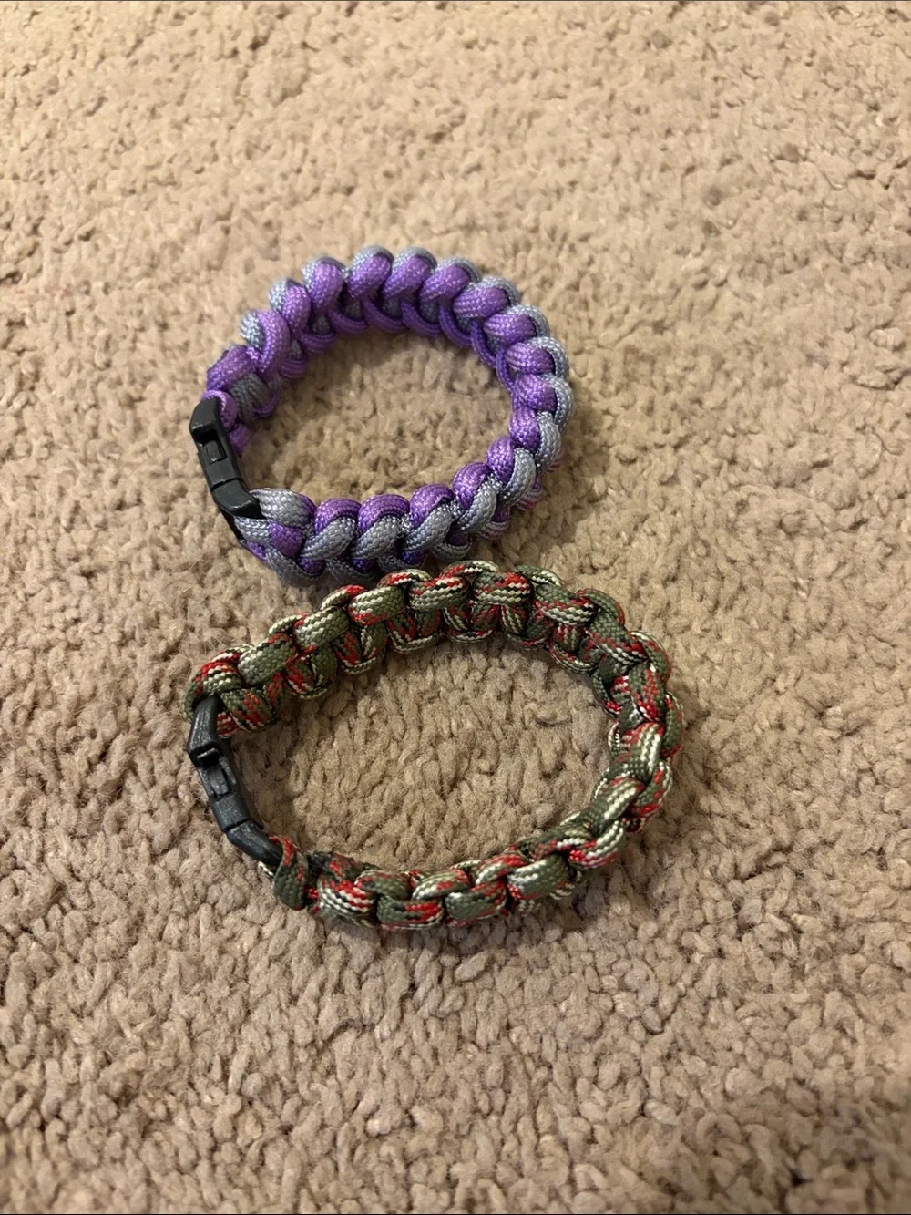 Handmade Kids Braided Paracord Bracelet Set - Purple and Olive